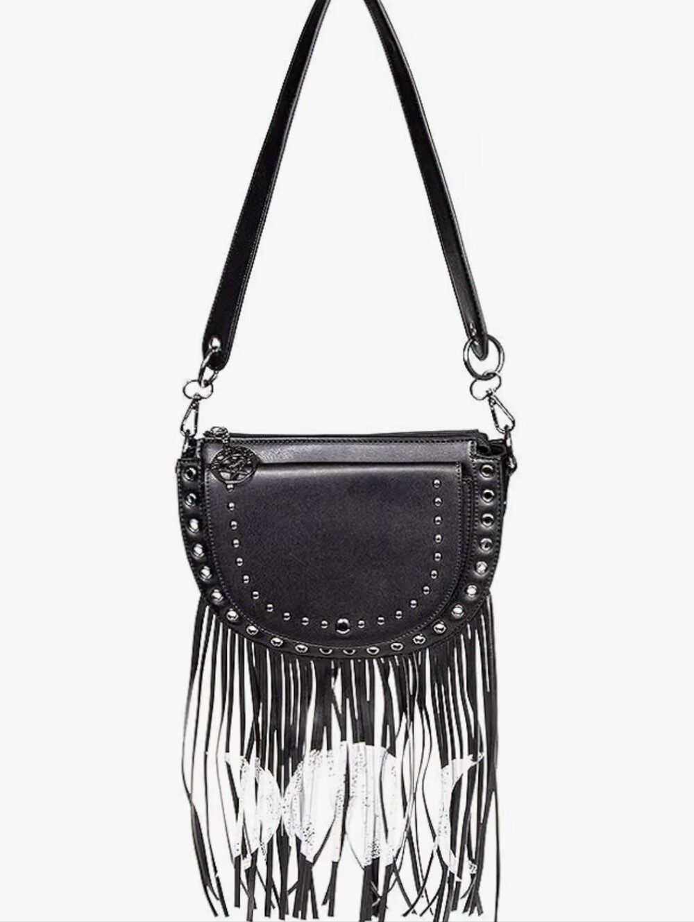 Black Fringe Studded Crossbody Bag